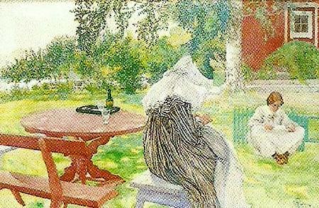 Carl Larsson sommardag karin och brita i tradgarden-sommartid